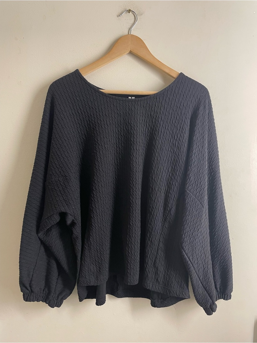 Anthropologie Arya Textured Top size XL Black Balloon Sleeve Oversized Pullover